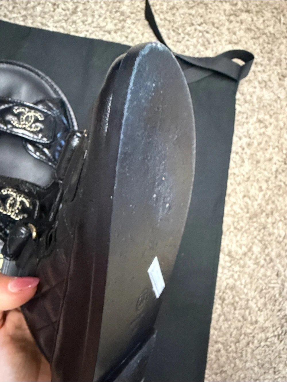 CHANEL Black Quilted Double-Strap Logo Slides with Gold Hardware